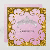キンセアニェラバースデーパーティーピンク金ゴールドホワイトティアラ 招待状 (正面/裏面)