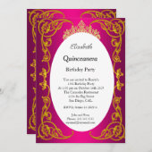 キンセアニェラバースデーパーティーピンク金ゴールド 招待状 (正面/裏面)