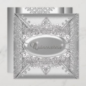 キンセアニェラバースデーパーティーホワイトダイアモンズシルバー 招待状 (正面/裏面)