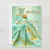 キンセアニェラバースデーパーティーミントグリーン金ゴールドドレス 招待状 (正面)