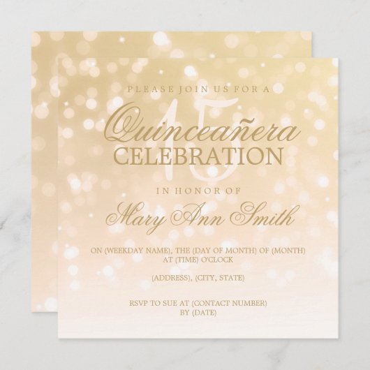 キンセアニェラバースデーパーティー金ゴールドスパークルライト 招待状 (正面/裏面)