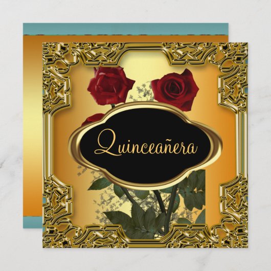 キンセアニェラバースデーパーティー金ゴールド 招待状 (正面/裏面)