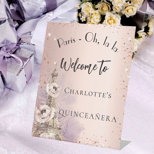 キンセアニェラパリエッフェルタワーバラ金ゴールド歓迎 台座サイン