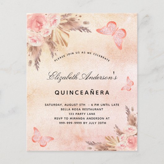 キンセアニェラパンパスバタフライ予算招待状 チラシ (正面)