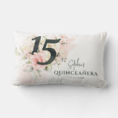 キンセアニェラパーソナライズされたピンクフローラ15誕生日 ランバークッション (裏面)