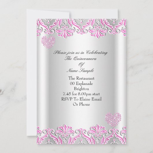 キンセアニェラパーティーかわいらしピンクハートレース4 招待状 (裏面)