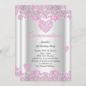 キンセアニェラパーティーかわいらしピンクハートレース4 招待状 (正面/裏面)