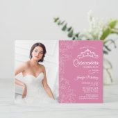 キンセアニェラパーティーと写真 – ピンクの白フローラ 招待状 (スタンド正面)