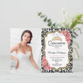 キンセアニェラパーティーと写真 – ピンク金ゴールドブラック 招待状 (スタンド正面)