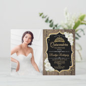 キンセアニェラパーティーと写真 – 木素朴材金ゴールド 招待状 (スタンド正面)