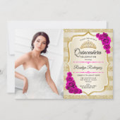 キンセアニェラパーティーと写真 – 金ゴールドピンク 招待状 (正面)
