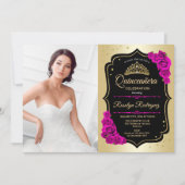 キンセアニェラパーティーと写真 – 金ゴールドブラックピンク 招待状 (正面)