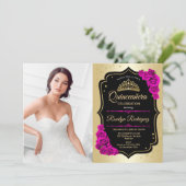 キンセアニェラパーティーと写真 – 金ゴールドブラックピンク 招待状 (スタンド正面)