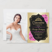 キンセアニェラパーティーと写真 – 金ゴールドブラックピンク 招待状 (正面)