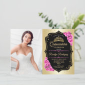 キンセアニェラパーティーと写真 – 金ゴールドブラックピンク 招待状 (スタンド正面)