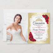 キンセアニェラパーティーと写真 – 金ゴールド白赤 招待状 (正面)