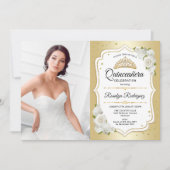 キンセアニェラパーティーと写真 – 金ゴールド白 招待状 (正面)