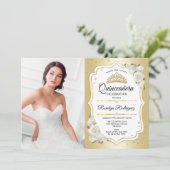 キンセアニェラパーティーと写真 – 金ゴールド白 招待状 (スタンド正面)