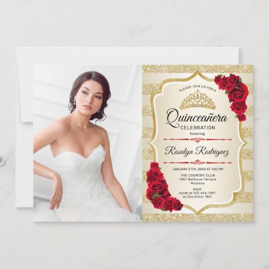 キンセアニェラパーティーと写真 – 金ゴールド 招待状 (正面)