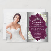 キンセアニェラパーティーと写真 – Burgundy Silver 招待状 (正面)