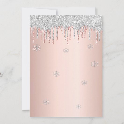 キンセアニェラパーティーウィンターシルバーグリッターピンク雪 招待状 (裏面)