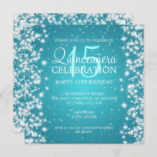 キンセアニェラパーティーウィンタースパークル2ターコイズ 招待状 (正面/裏面)