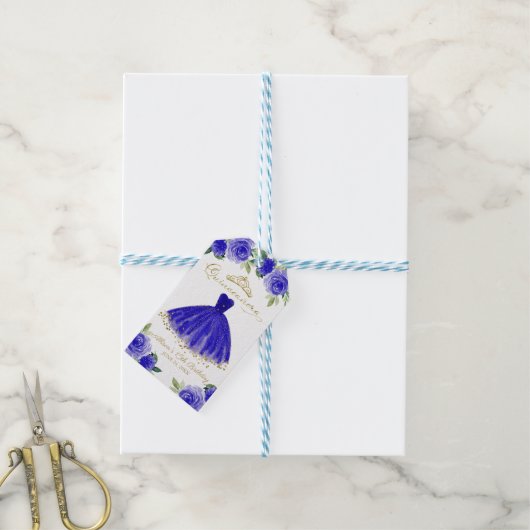 キンセアニェラパーティーガウン王室のブルーフローラ ギフトタグ (より糸付き)