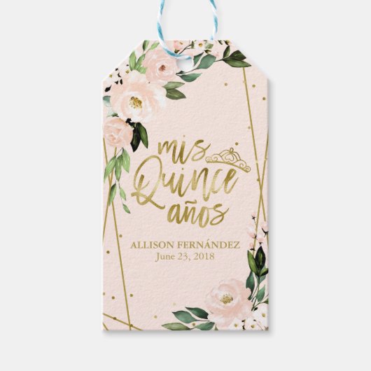 キンセアニェラパーティーゴールドフォイル赤面ピンクフローラ ギフトタグ (正面)