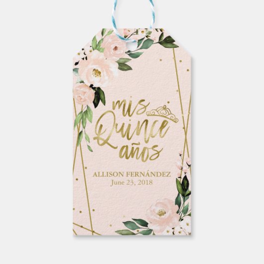 キンセアニェラパーティーゴールドフォイル赤面ピンクフローラ ギフトタグ (裏面)