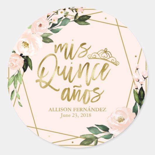 キンセアニェラパーティーゴールドフォイル赤面ピンクフローラ ラウンドシール (正面)