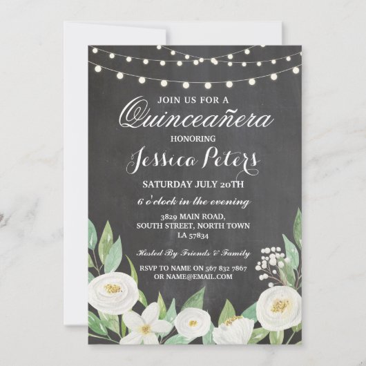 キンセアニェラパーティーチョークホワイトフラワーズ招待状15th 招待状 (正面)
