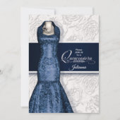 キンセアニェラパーティーネイビーブルー&ホワイトローズ 招待状 (正面)