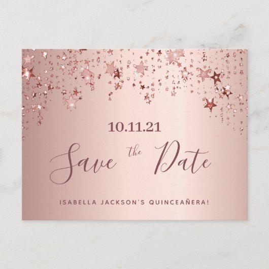 キンセアニェラパーティーバラ金ゴールド星は日付を保存 ポストカード (正面)