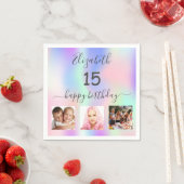 キンセアニェラパーティーピンクパープルフォトホログラフィック スタンダードカクテルナプキン (インサイチュ)