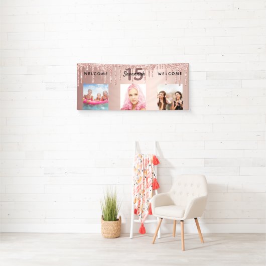 キンセアニェラパーティーフォトバラ金ゴールドグリッタースパークル 横断幕 (インサイチュ)