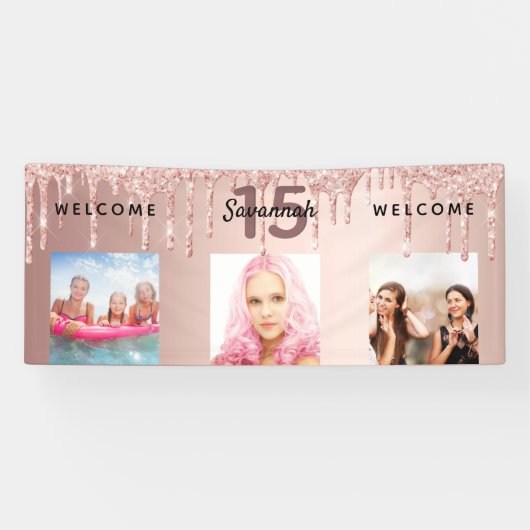 キンセアニェラパーティーフォトバラ金ゴールドグリッタースパークル 横断幕 (横)