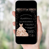 キンセアニェラパーティーブラックバラ金ゴールドグリッタードレス 招待状