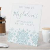 キンセアニェラパーティーブルーホワイトスノーフレークウェルカム 台座サイン (インサイチュ)
