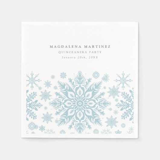 キンセアニェラパーティーブルーホワイトスノーフレーク冬 スタンダードカクテルナプキン (正面)