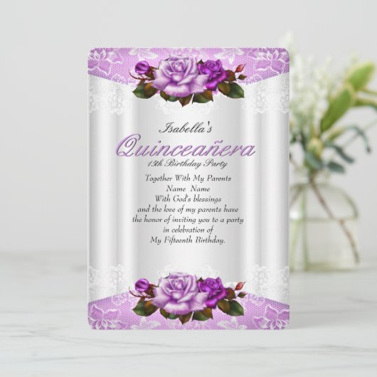 キンセアニェラパーティーホワイトパープルピンクローズレース 招待状 (スタンド正面)