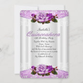 キンセアニェラパーティーホワイトパープルピンクローズレース 招待状 (正面)