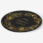 キンセアニェラパーティールクセ金ゴールドバラフローラブラック ペーパープレート (アングル)