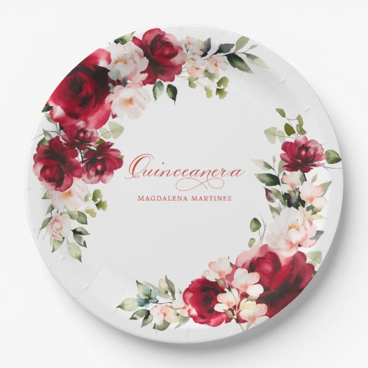 キンセアニェラパーティーレッドピンクフローラカスタム紙 ペーパープレート (正面)