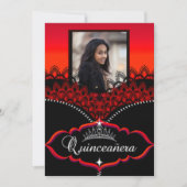 キンセアニェラパーティーレッドブラックレースガール写真 招待状 (正面)