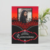 キンセアニェラパーティーレッドブラックレースガール写真 招待状 (スタンド正面)