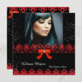 キンセアニェラパーティーレッドレースジュエルボウ2 招待状 (正面/裏面)