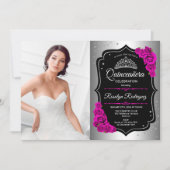 キンセアニェラパーティー写真付き – シルバーブラックピンク 招待状 (正面)