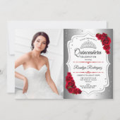 キンセアニェラパーティー写真付き – シルバーホワイトレッド 招待状 (正面)