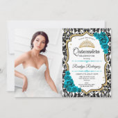 キンセアニェラパーティー写真付き – ティール(緑がかった色)金ゴールドブラック 招待状 (正面)
