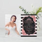キンセアニェラパーティー写真付き – バラ金ゴールドブラック 招待状 (スタンド正面)